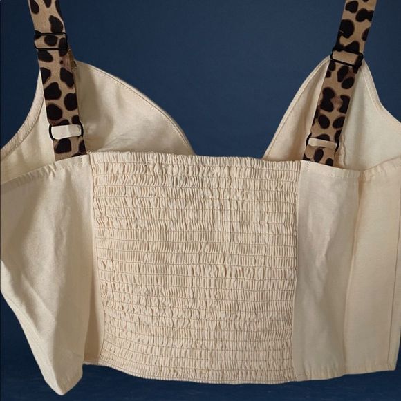 Moon River : Cream Bow Crop Cami with Leopard Print Straps - Picture 9 of 14